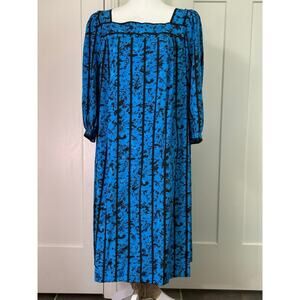 Vintage 80s Lorac Blue & Black Satin Moomoo Dress - Plus 22.5
